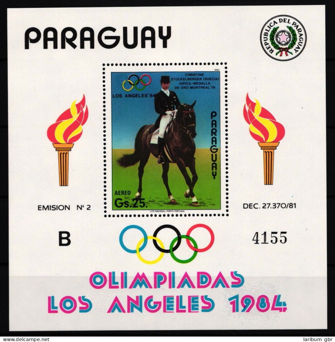 Paraguay Block 395 Postfrisch Pferde #JA333 - Paraguay