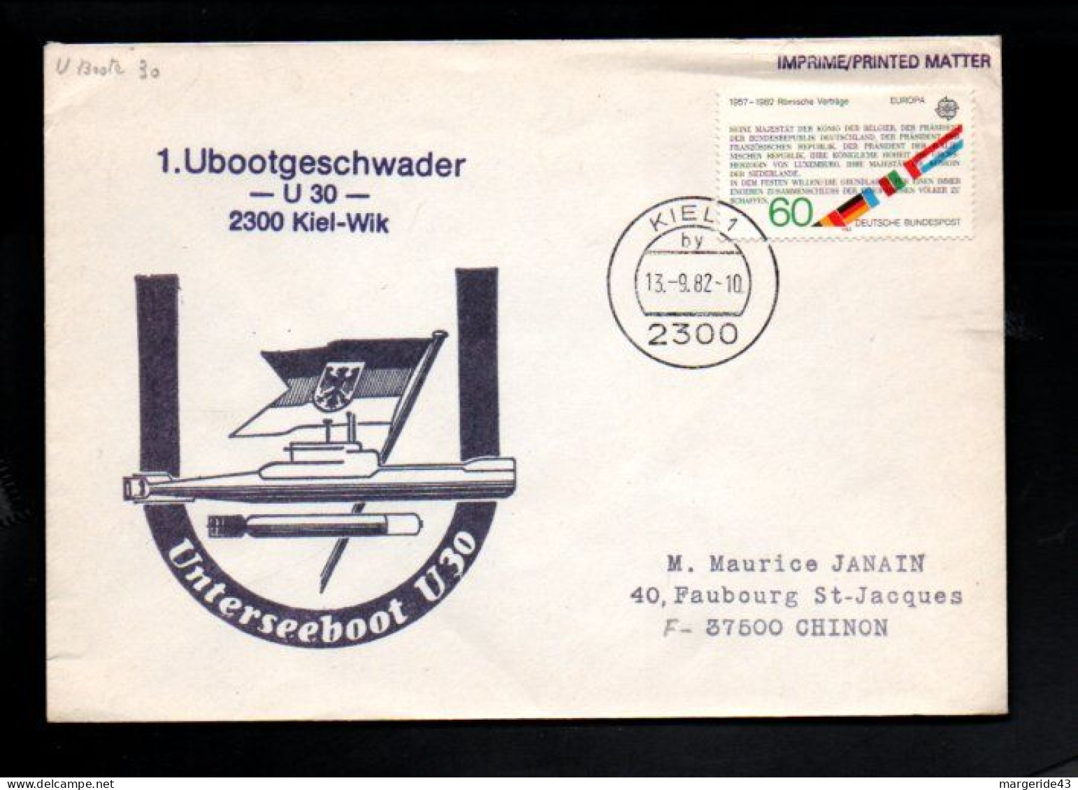 MILITARIA ALLEMAGNE LETTRE DU SOUS MARIN UNTERSEBOOT U 30 1982 - Militaria