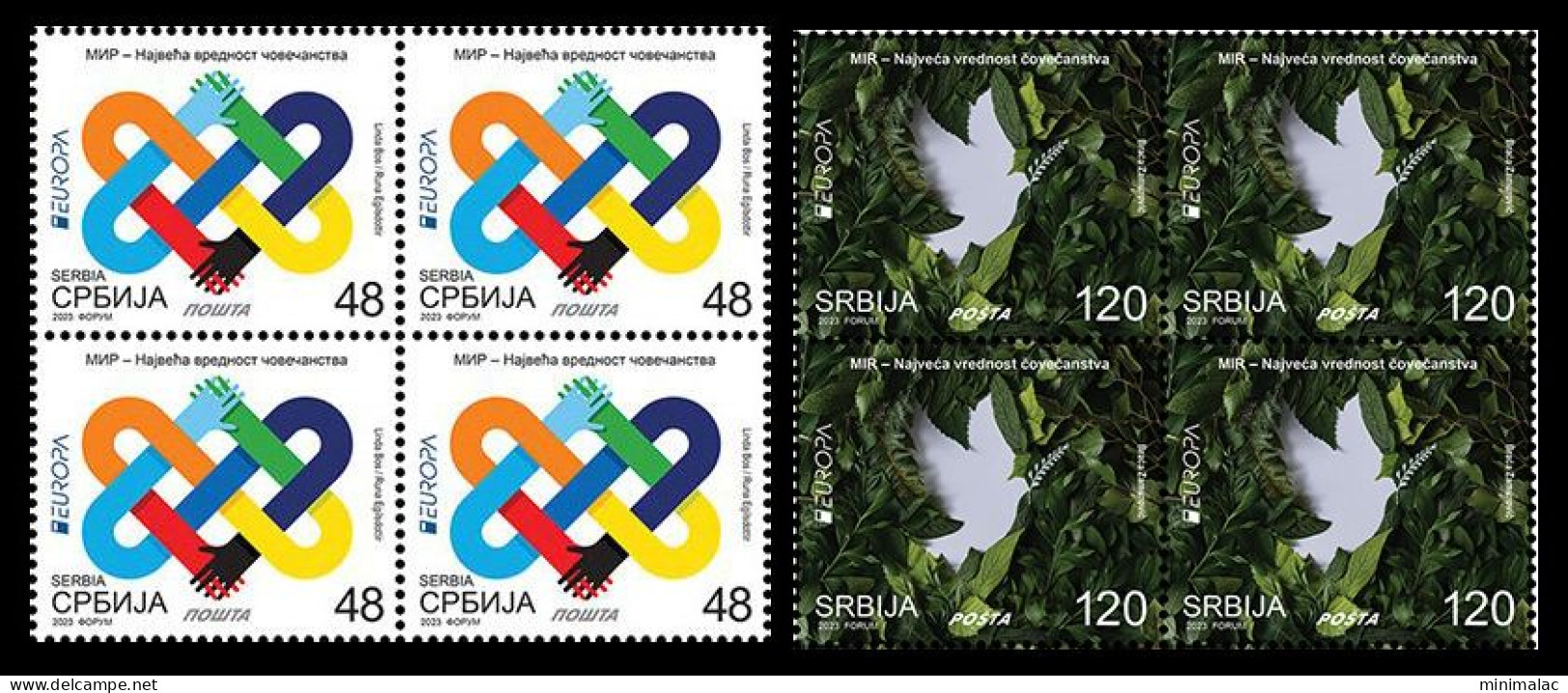 Serbia 2023. EUROPA, Peace – The Highest Value Of Humanity, Pigeon, Block Of 4, MNH - Serbien