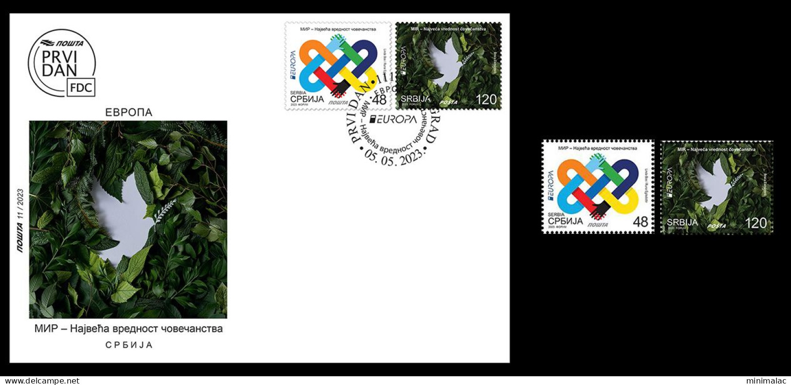 Serbia 2023. EUROPA, Peace – The Highest Value Of Humanity, Pigeon, FDC + Stamps, MNH - Serbia