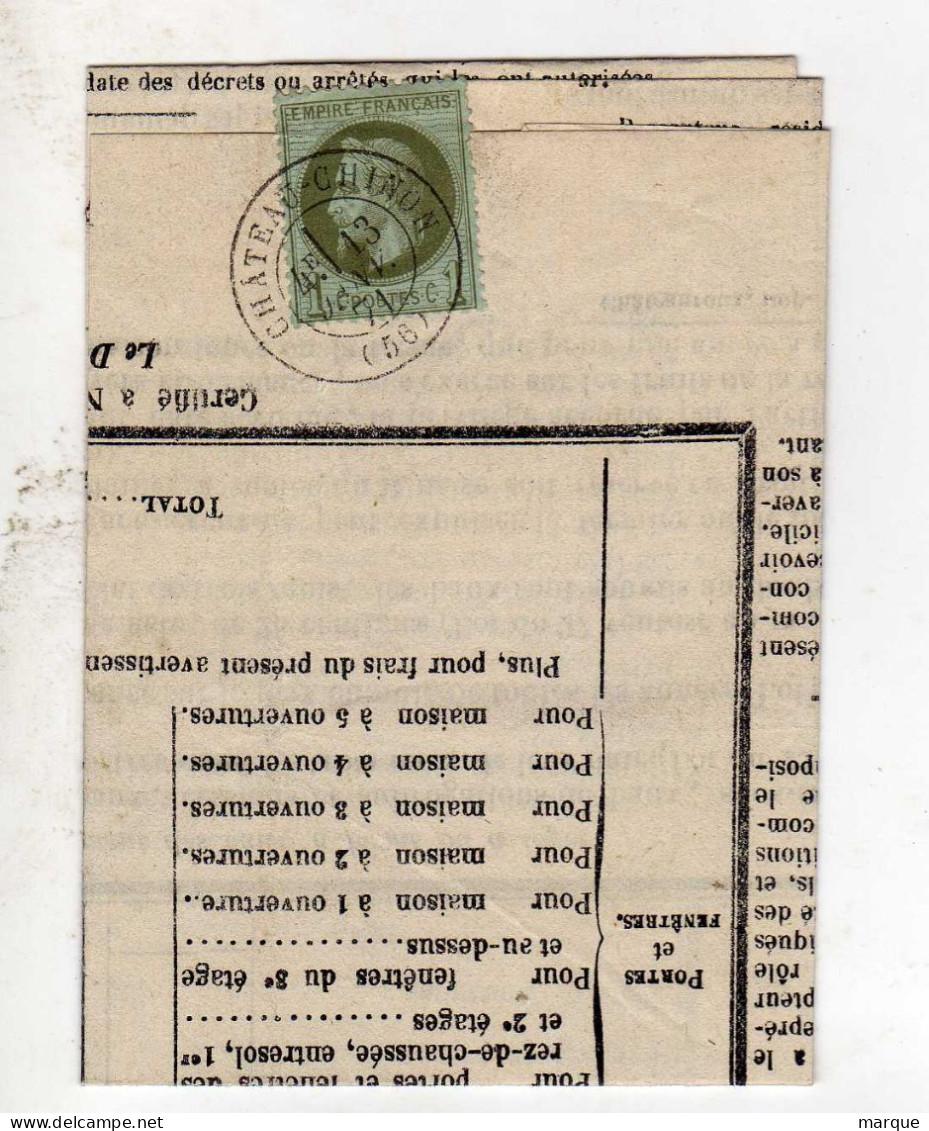 Document Avec Timbre 1C Vert Olive Bleuté Oblitération CHATEAU CHINON - 1849-1876: Klassieke Periode