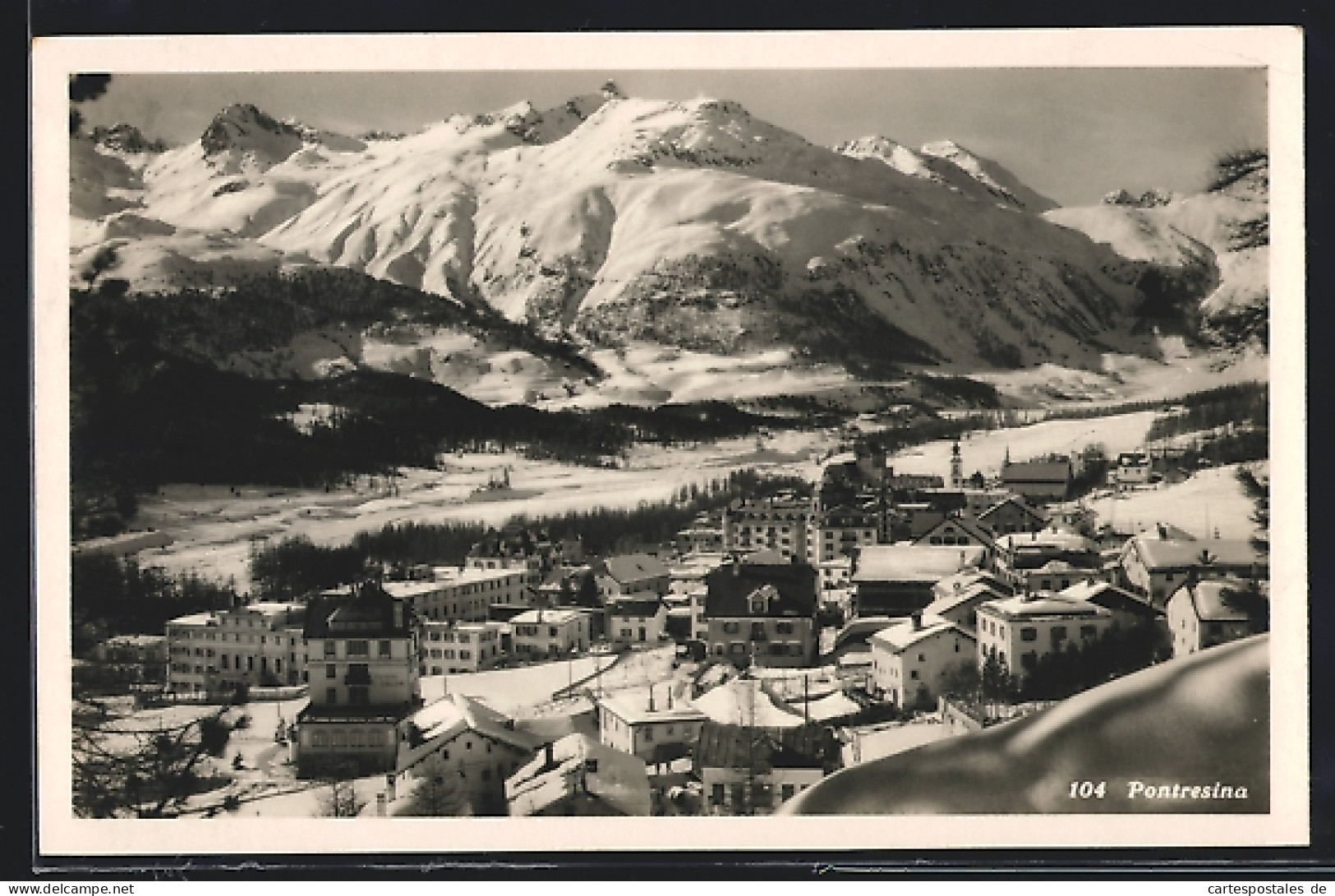 AK Pontresina, Blick über Verschneite Ortschaft Gegen Berge  - Pontresina