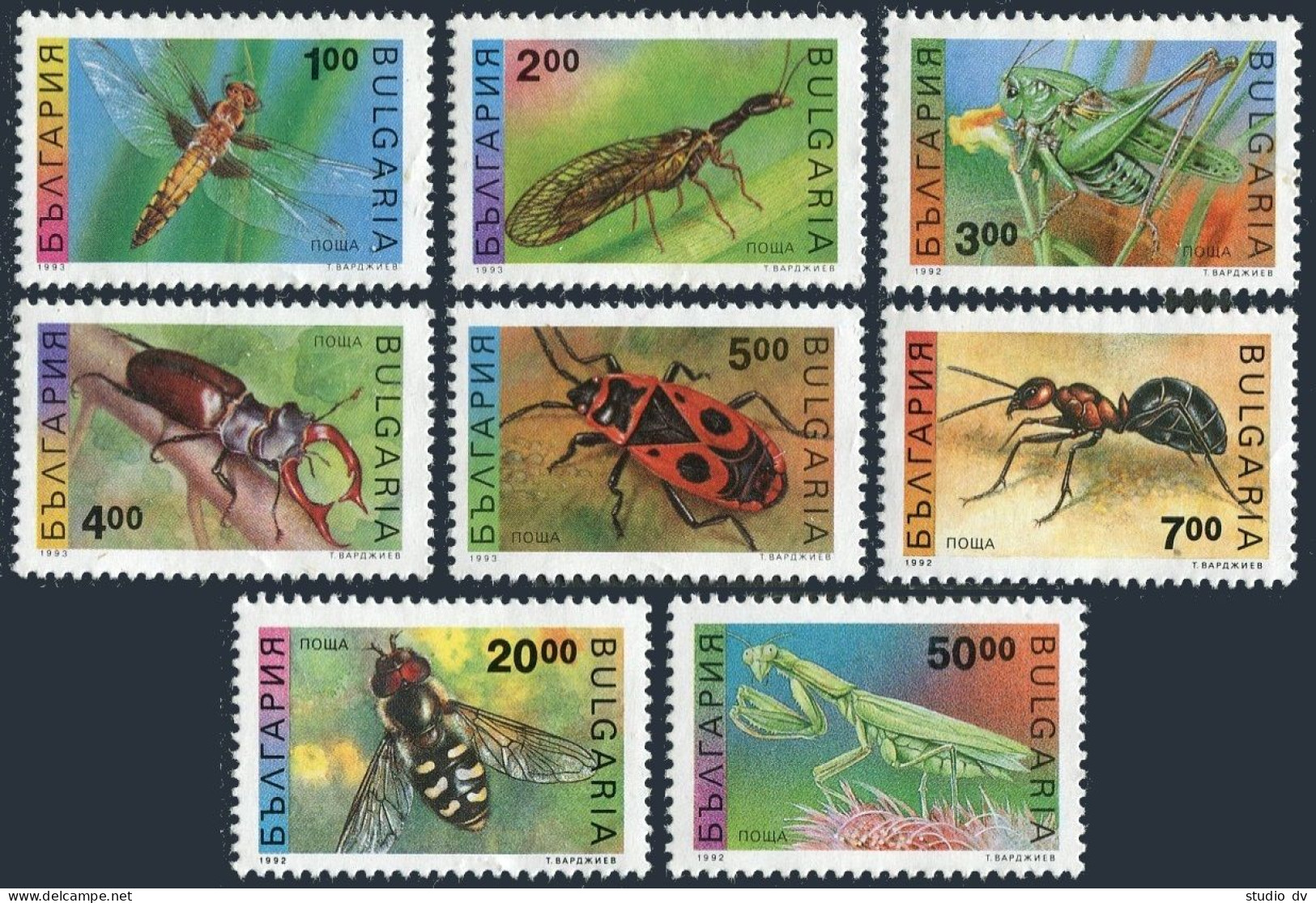 Bulgaria 3710-3717, MNH. Mi 3998/4017. Dragonfly, Mayfly, Locust, Beetle, 1992. - Ungebraucht