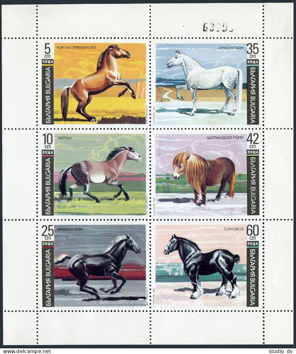 Bulgaria 3614-3619a Sheet,MNH.Michel 3903-3908 Klb. Horses 1991. - Unused Stamps