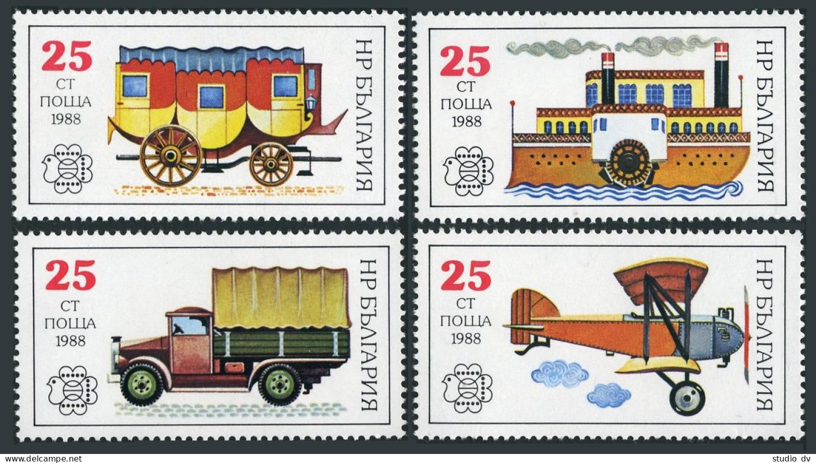 Bulgaria 3387B-3387E,MNH.Mi 3724-3727.Mail Coach,Biplane,Truck,Steam Packet,1988 - Neufs