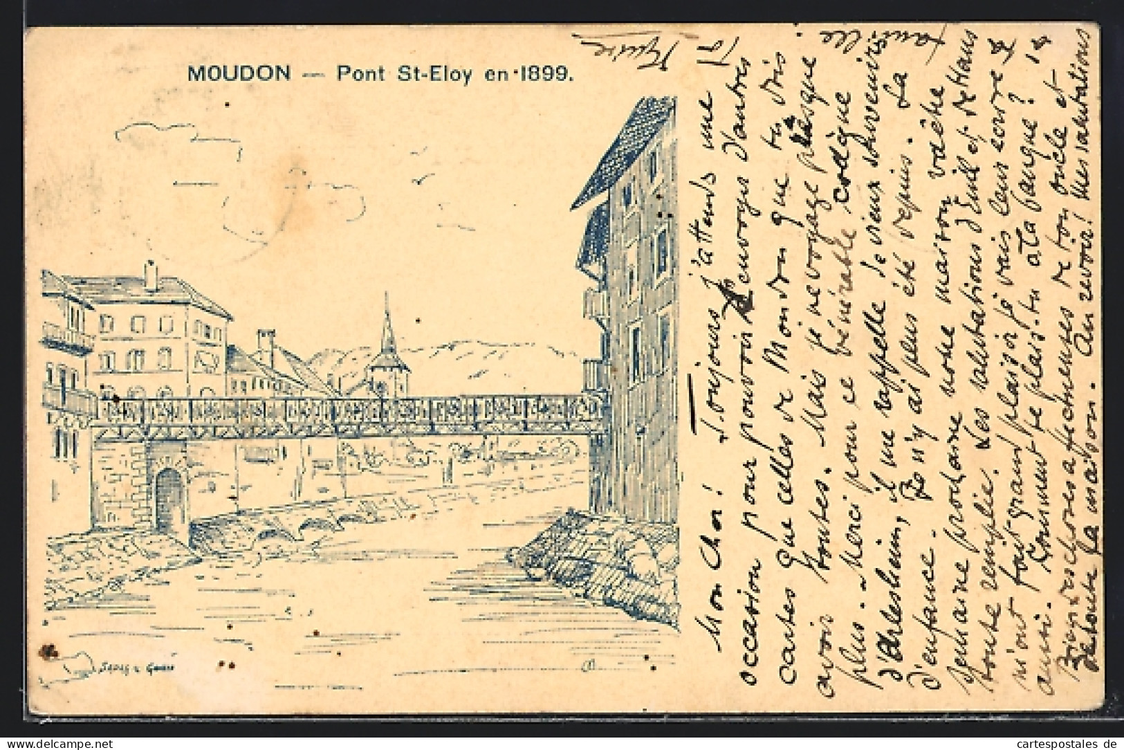Künstler-AK Moudon, Pont St. Eloy En 1899  - Moudon