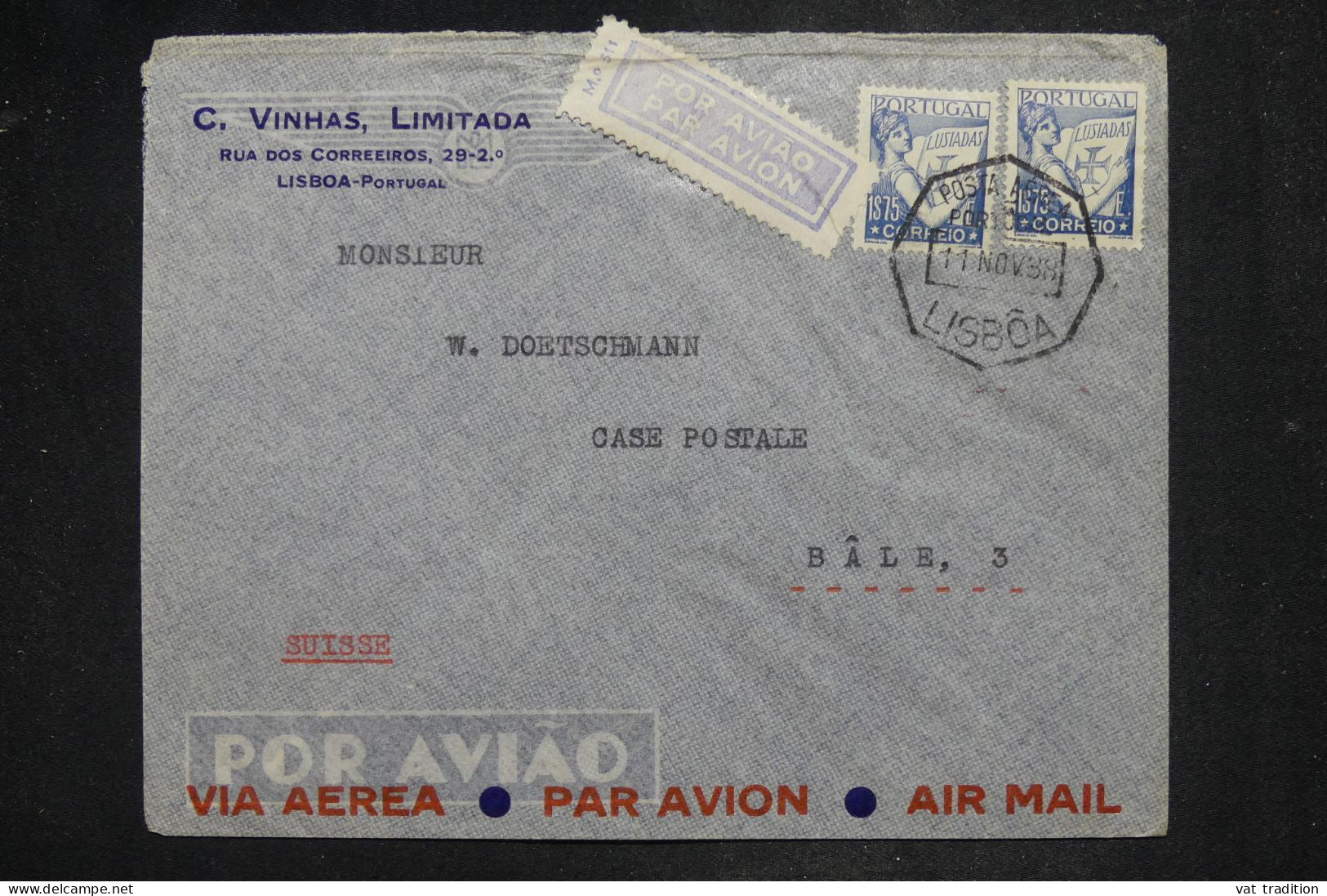 PORTUGAL - Lettre Par Avion > La Suisse - 1938 - A 2872 - Marcophilie