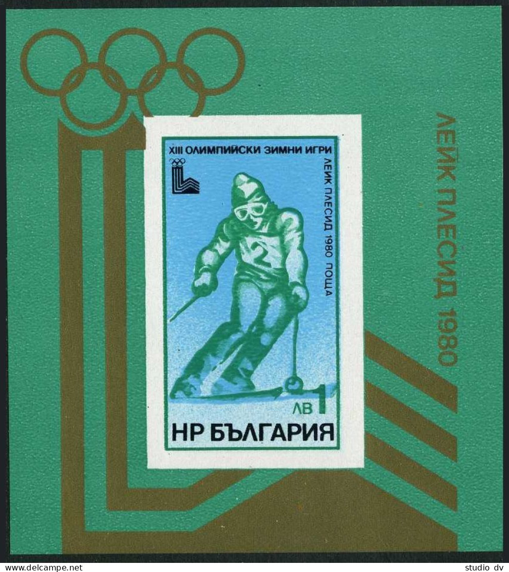 Bulgaria 2631, MNH. Michel 2828 Bl.94. Olympics Lake Placid-1980. Slalom. - Unused Stamps
