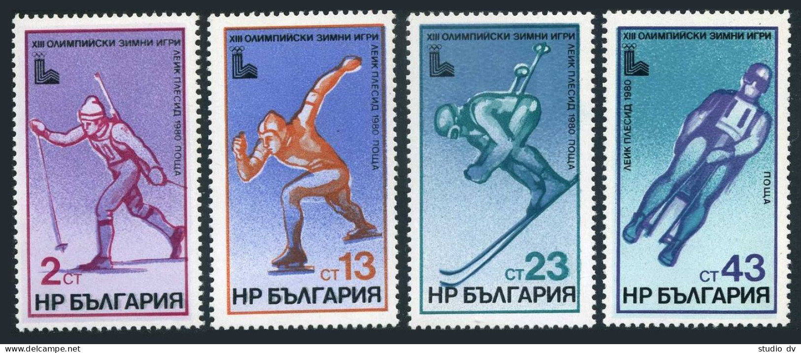 Bulgaria 2627-2630,2631,MNH.Mi 2824-2827,Bl.94. Olympics Lake Placid-1980.Slalom - Ongebruikt