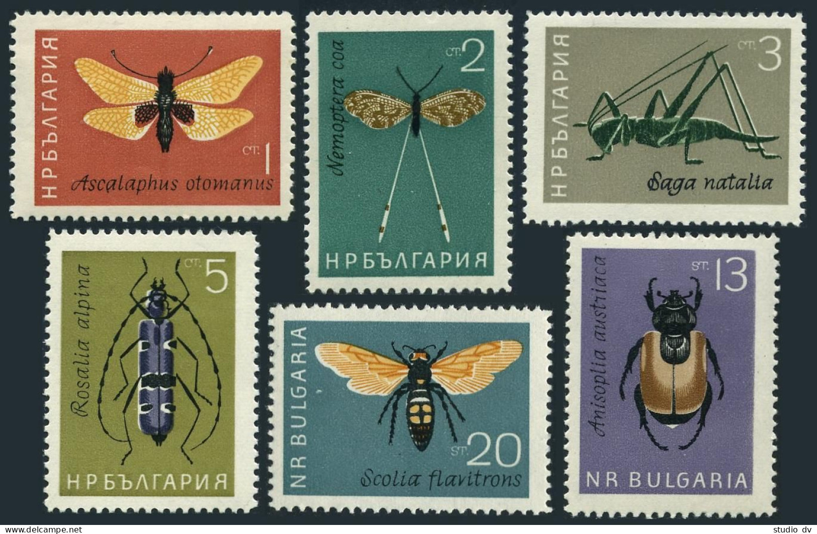 Bulgaria 1332-1337, MNH. Mi 1446-1451. Insects 1964. Butterflies, Grasshopper, - Unused Stamps