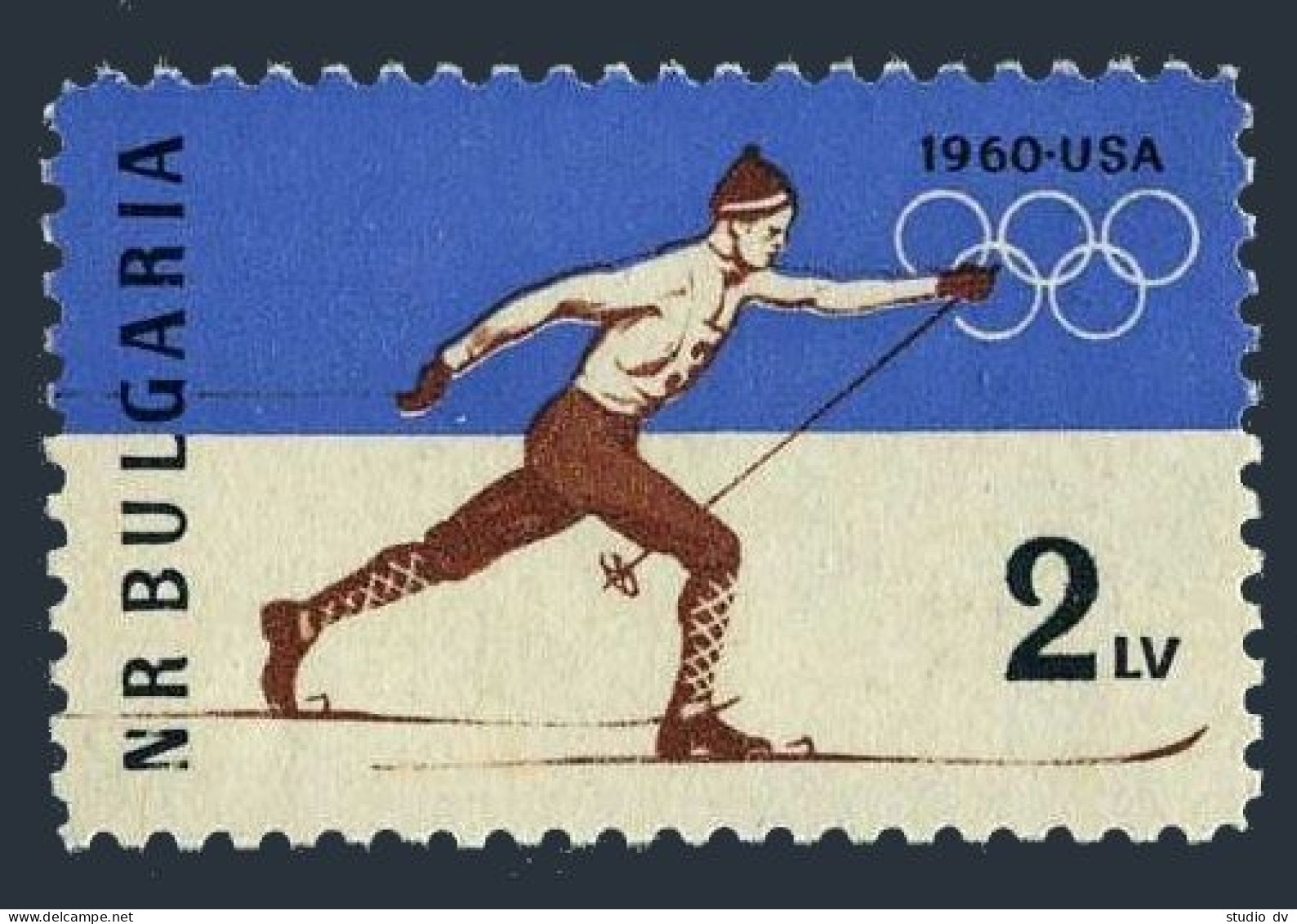 Bulgaria 1094 Perf,imperf,MNH. Mi 1153A-1153B. Olympics Squaw Valley-1960.Skier. - Unused Stamps