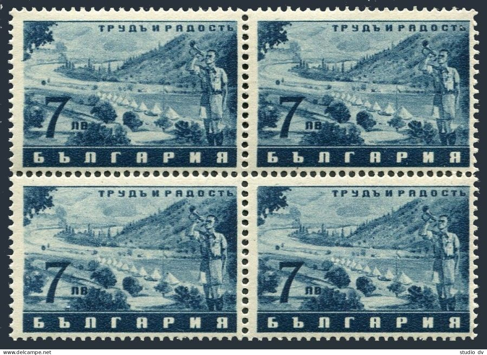 Bulgaria 412 Block/4 ,MNH. Mi 440. National Work & Joy Movement,1942.Camp Scene. - Unused Stamps