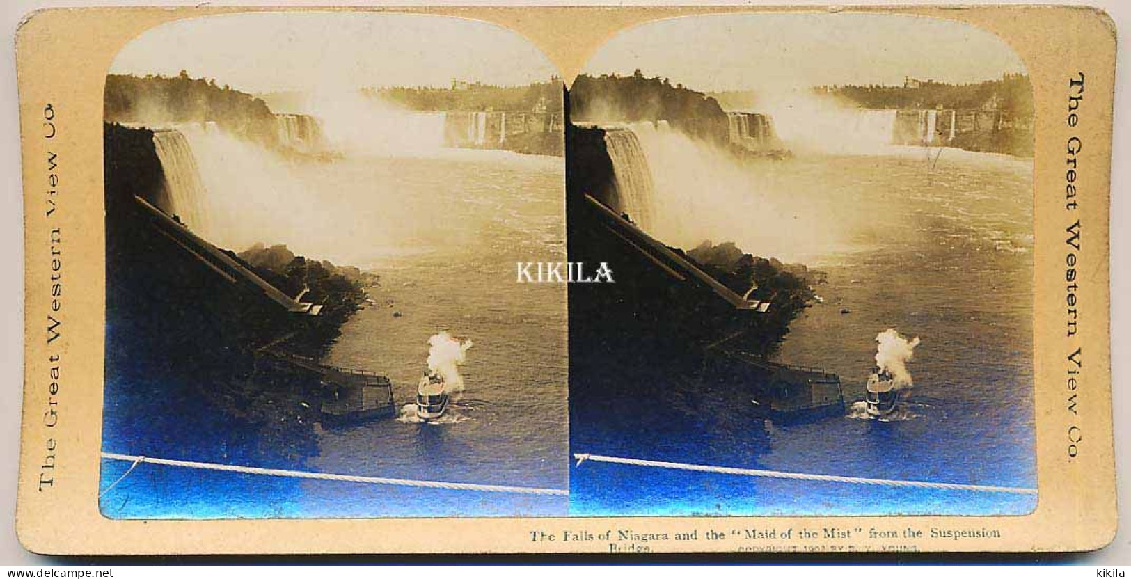 Photo Stéréoscopique (8) 7,5 X 8,2 Cm Carton Fort 17,7 X 8,8 Cm Les Chutes De Niagara Et Le (bateau à Vapeur)"Maid Of * - Stereo-Photographie