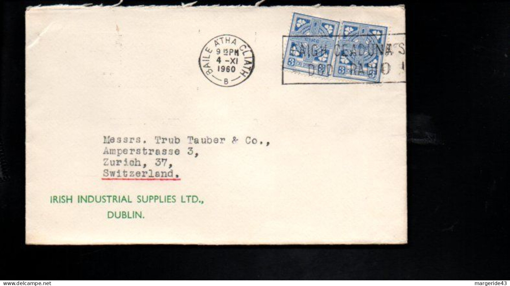 IRLANDE AFFRANCHISSEMENT COMPOSE SUR LETTRE POUR LA SUISSE 1960 - Briefe U. Dokumente