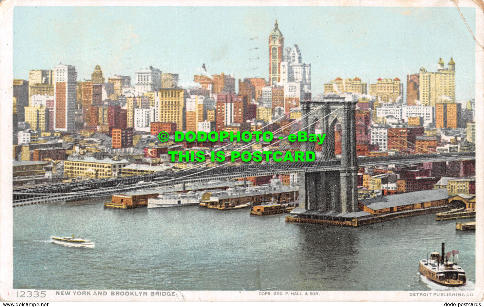 R485195 12335. New York And Brooklyn Bridge. Copr. Geo P. Hall. Detroit Publishi - Welt