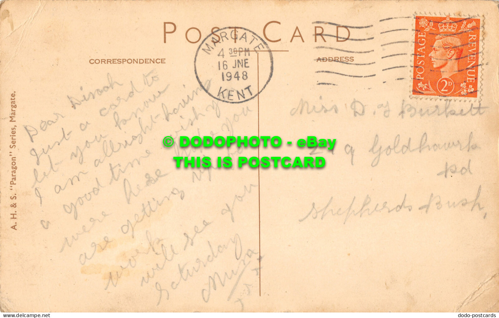 R484987 Greetings From Margate. LP 205. A. H. And S. Paragon Series. 1948. Multi - Welt