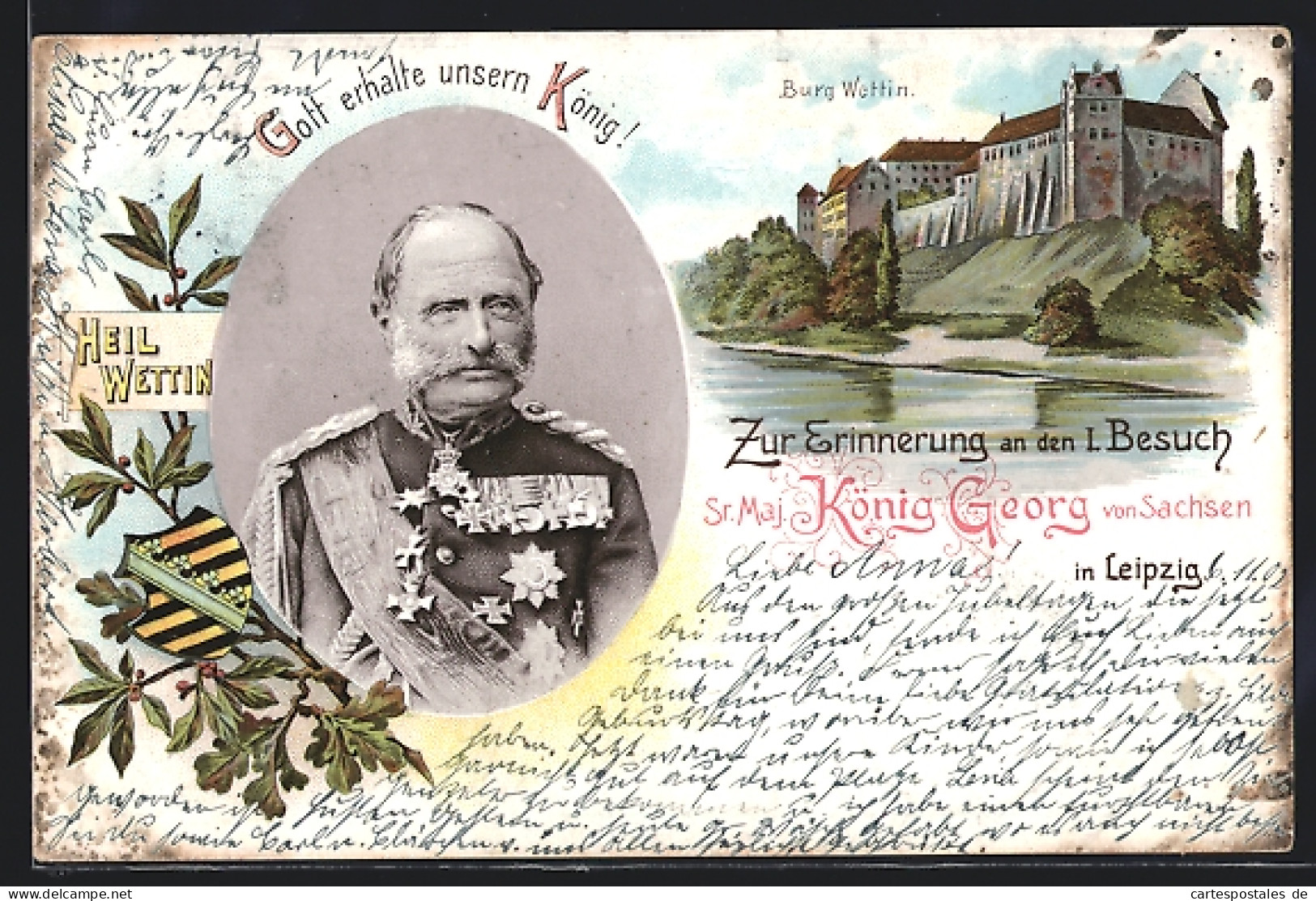 Lithographie Leipzig, Sr. Maj. König Georg Von Sachsen Zu Besuch In Der Stadt  - Royal Families