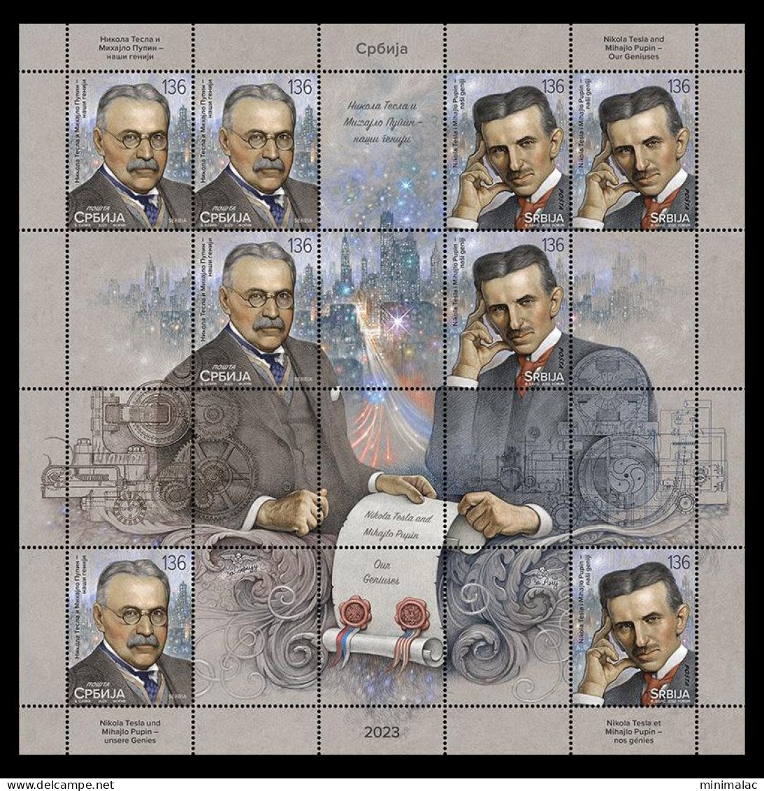 Serbia 2023. Nikola Tesla And Mihajlo Pupin - Our Geniuses, Sheet, MNH - Serbien