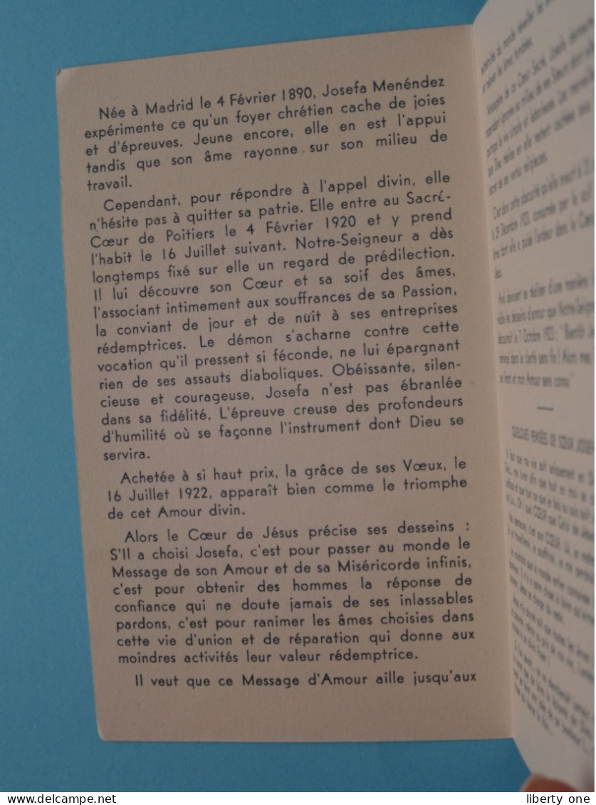 Soeur JOSEFA MENENDEZ Née à Madrid1890-1923 ( Prière ) Imp. Montepessulano 1948 ! - Santos