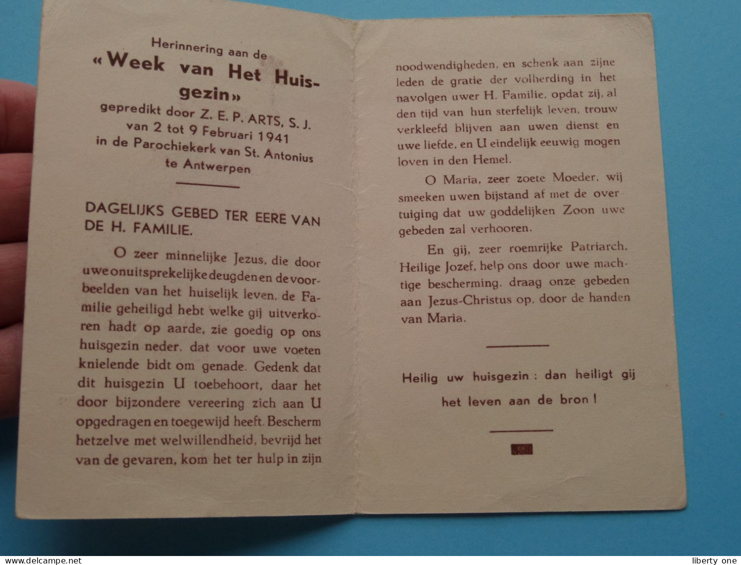 O.L.Vrouw Van GOED SUCCES Schenk Ons Heilige Huisgezinnen ( Z.E.P. ARTS > 1941 > St. Antonius Antwerpen ) Gebed ! - Heiligen