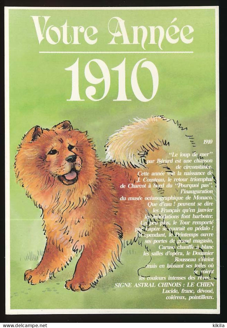 CPSM / CPM 10.5 X 15 Votre Année 1910 Signe Astral Chinois LE CHIEN Avec Divers événements Intervenus Cette Année Là - Astrologia