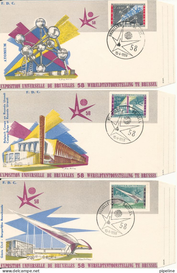 Belgium FDC 15-4-1958 EXPO 58 Bruxelles Complete Set Of 6 On 6 Covers With Cachet - 1951-1960