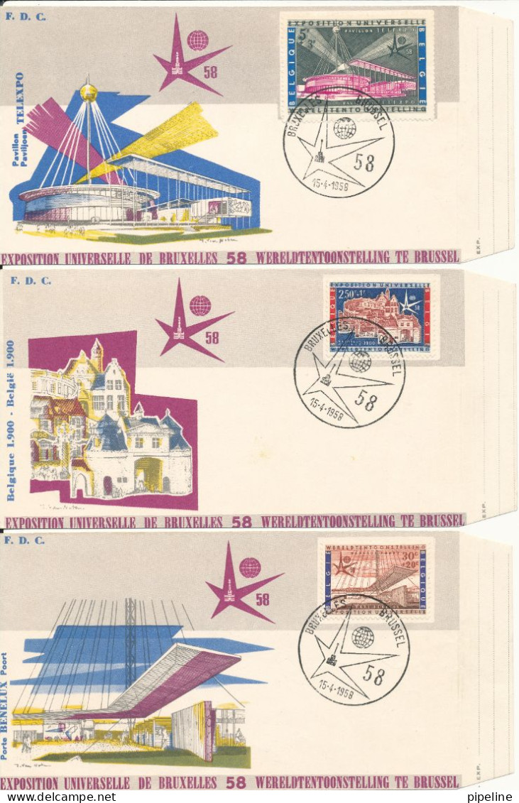 Belgium FDC 15-4-1958 EXPO 58 Bruxelles Complete Set Of 6 On 6 Covers With Cachet - 1951-1960
