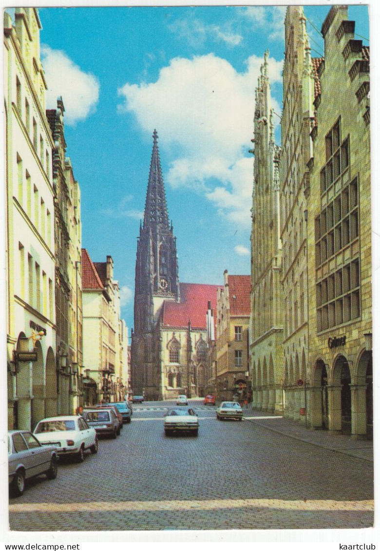 Münster : PEUGEOT 504, OPEL REKORD-D SPRINT COUPÉ & REKORD-E, VW GOLF, 1200 KÄFER/COX - Lambertikirche - (Deutschland) - Voitures De Tourisme