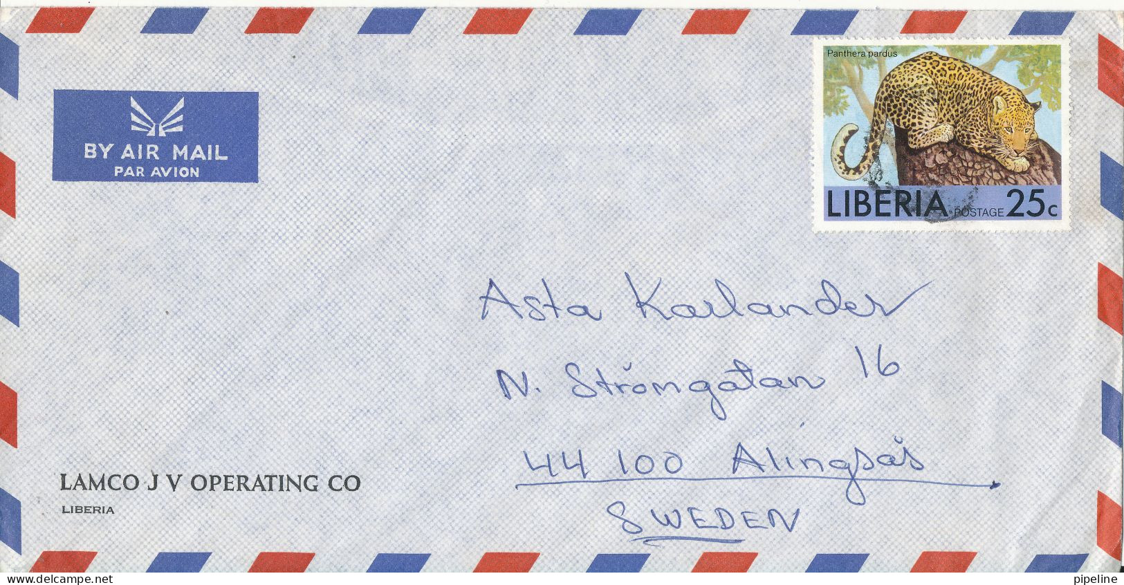 Liberia Air Mail Cover Sent To Sweden Single Franked Phanter - Liberia