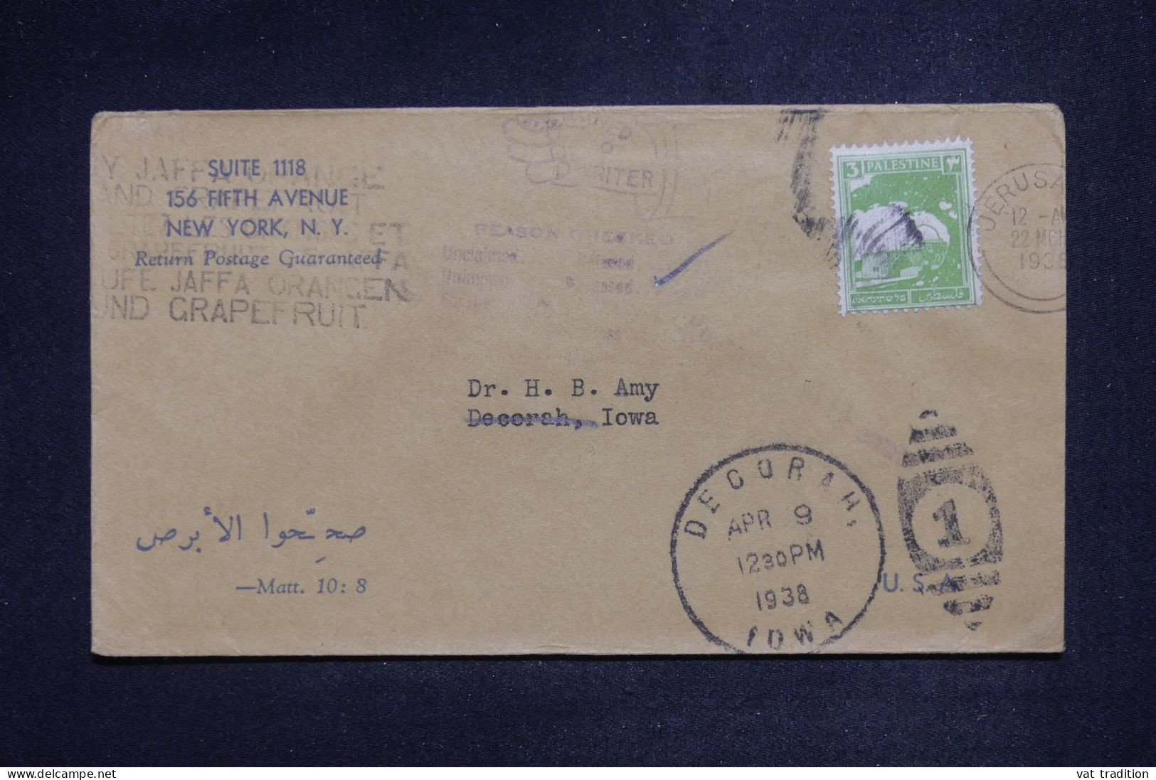 PALESTINE - Lettre De Jérusalem > Les USA - 1938 - A 2884 - Palestine