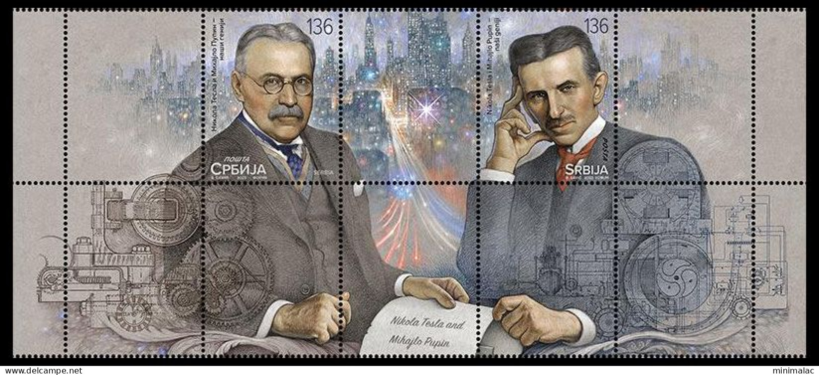 Serbia 2023. Nikola Tesla And Mihajlo Pupin - Our Geniuses, Stamp + Vignette, Middle Row, MNH - Physique