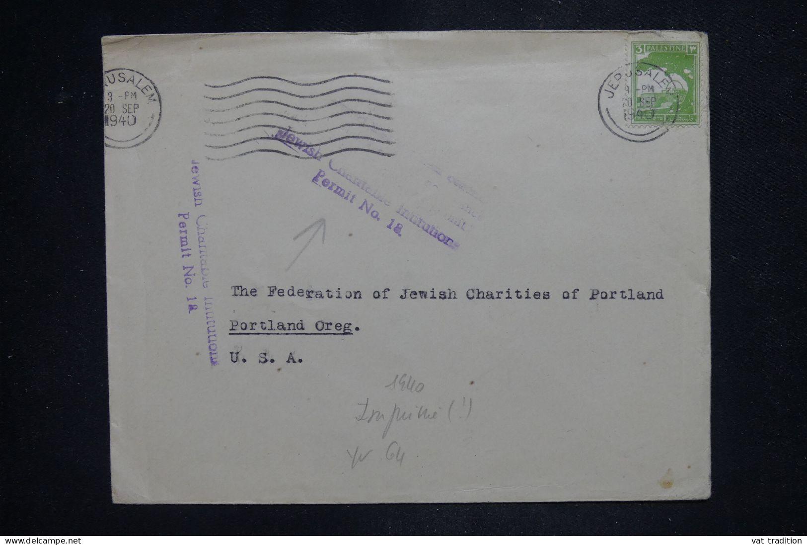 PALESTINE - Lettre De Jérusalem > Les USA Avec Retour - Avec Control - 1940 - A 2886 - Palestina