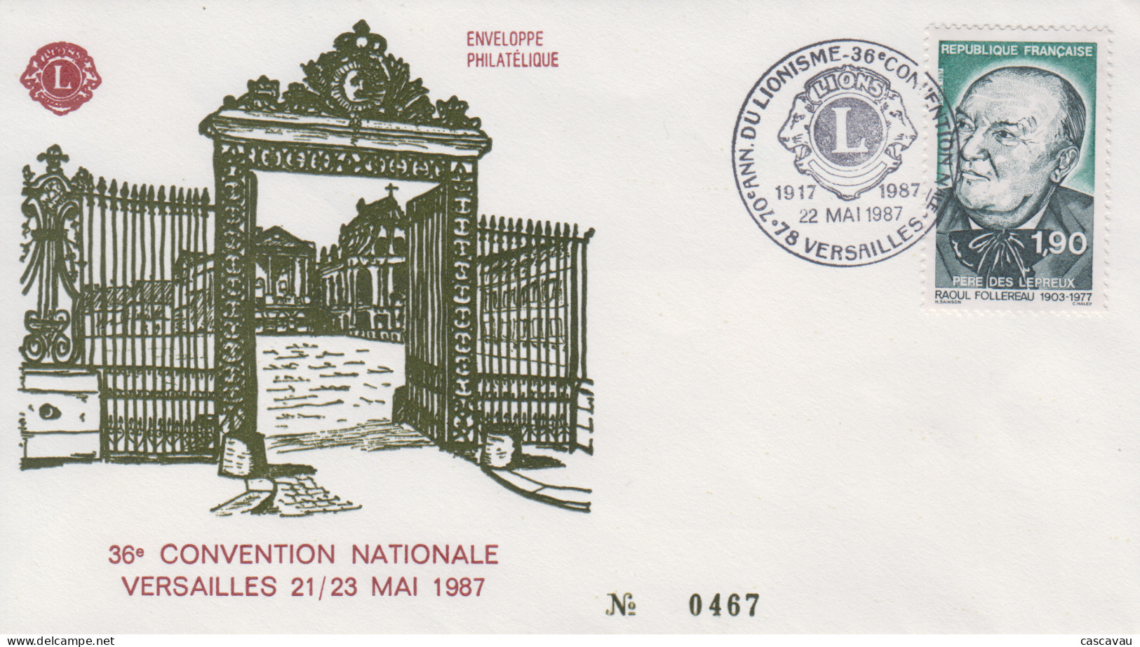 Enveloppe  FRANCE    36éme  Convention   Nationale    LIONS     VERSAILLES   1987 - Rotary, Club Leones