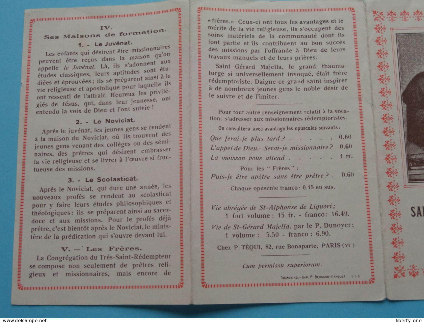 Saint ALPHONSE De LIGUORI Fond. De La Congrégation Du Très-Saint Rédempteur ( Notice ) Imp. Tourcoing P. Bernard ! - Santos