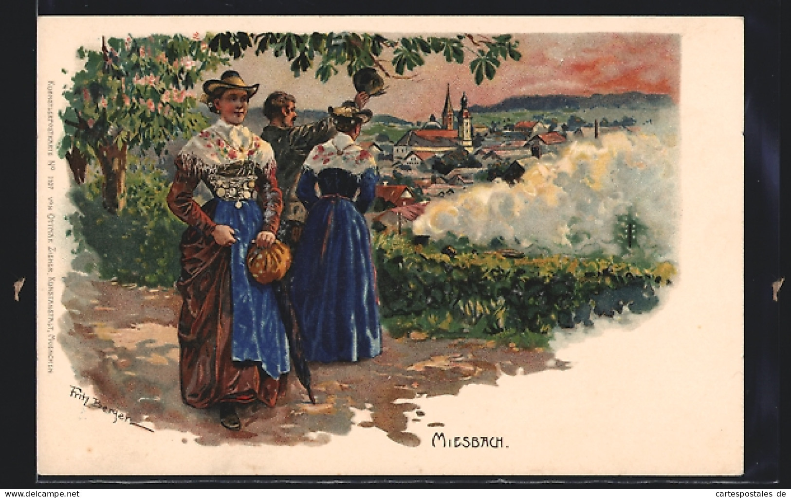 Künstler-Lithographie Fritz Bergen: Miesbach, Bayerische Trachten  - Costumes