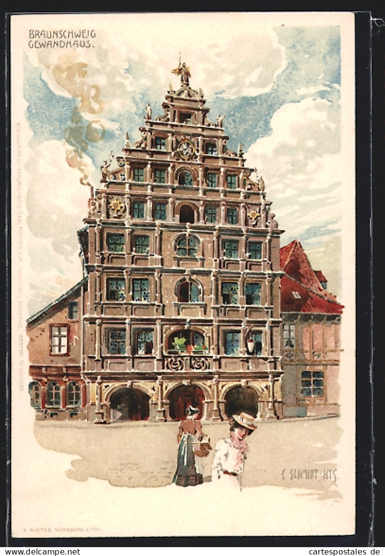 Lithographie Braunschweig, Vorderansicht Vom Gewandhaus  - Braunschweig