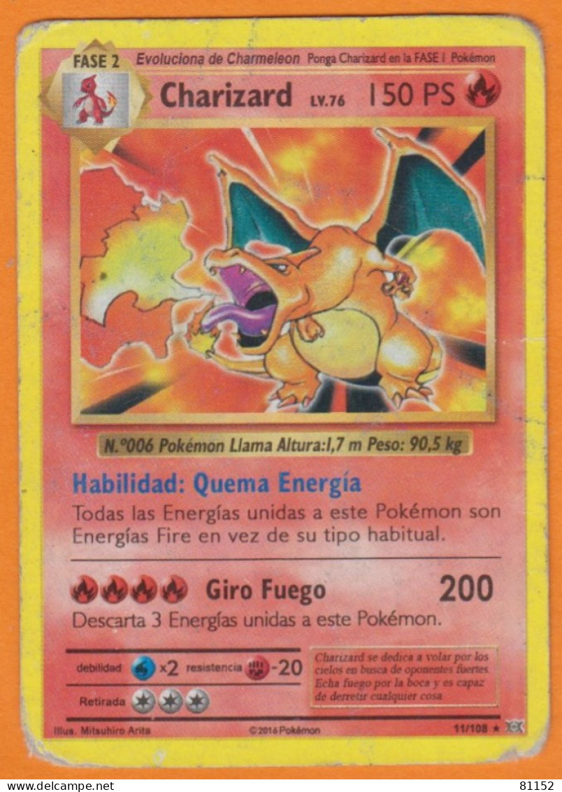 Carte Pokémon Charizard LV. 76 150ps 11/108 Giro Fuego Année 2016 - Lots & Collections