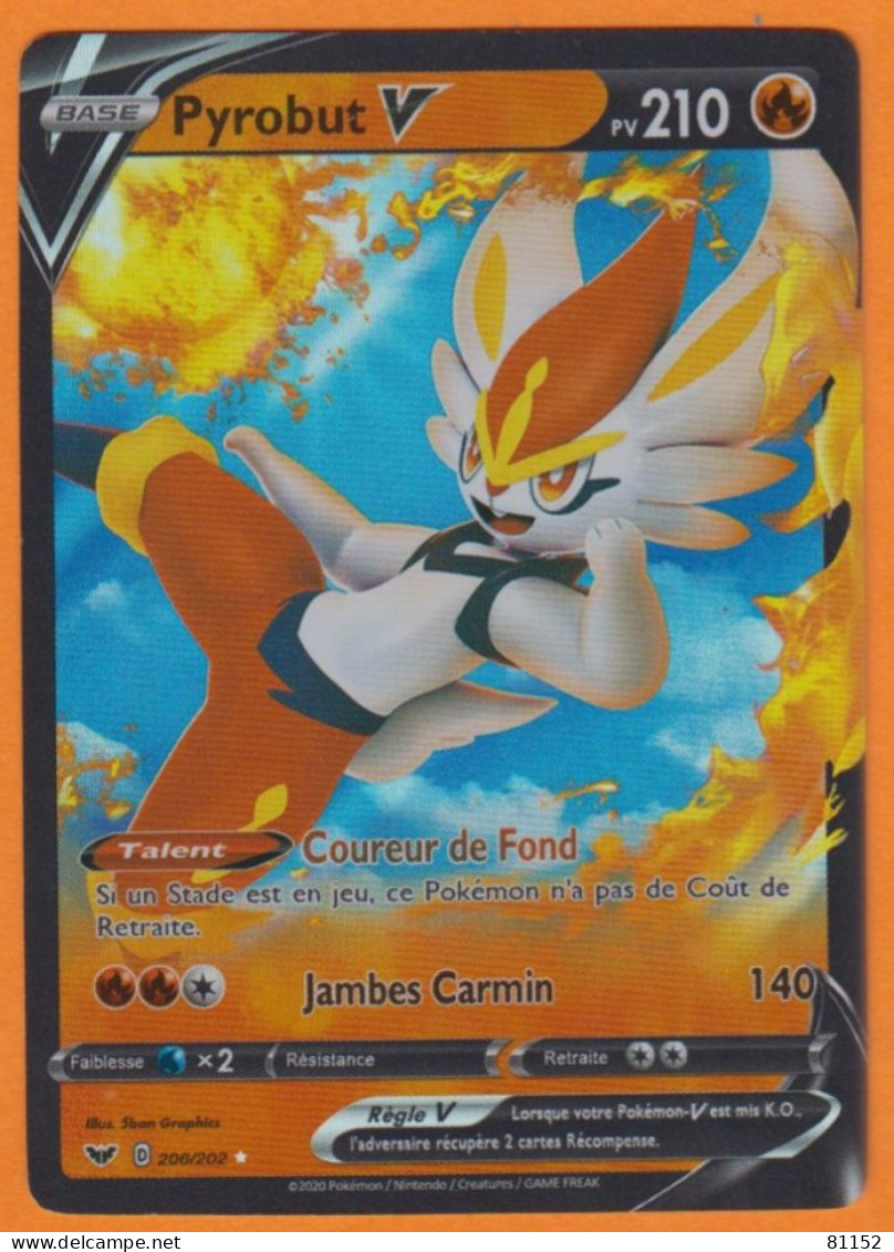 Carte Pokemon PYROBUT V Pv210 206/202 Rare - Lots & Collections