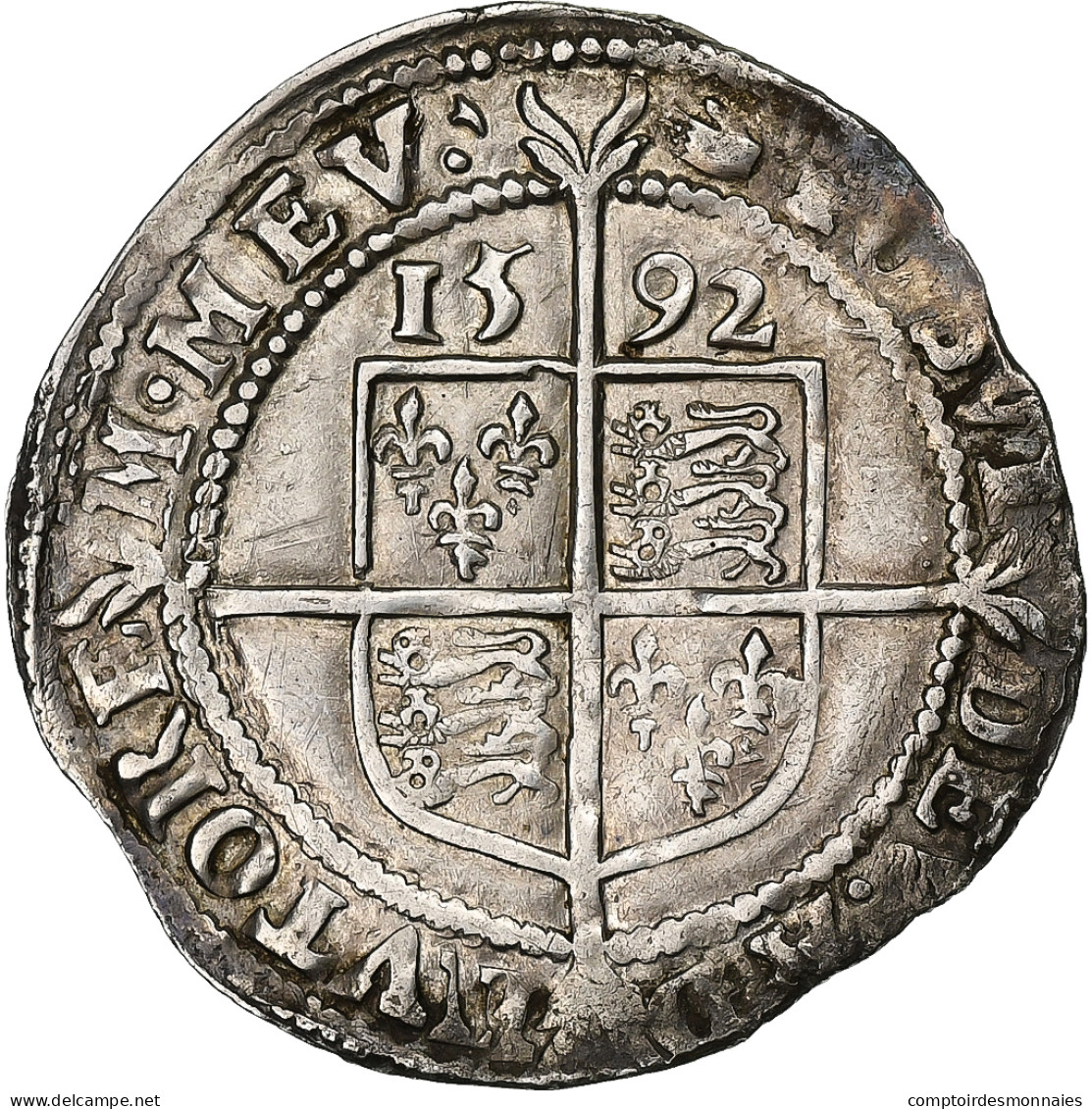 Royaume D'Angleterre, Élisabeth Ire, 6 Pence, 1592, Tower Mint, Argent, SUP - G. 6 Pence