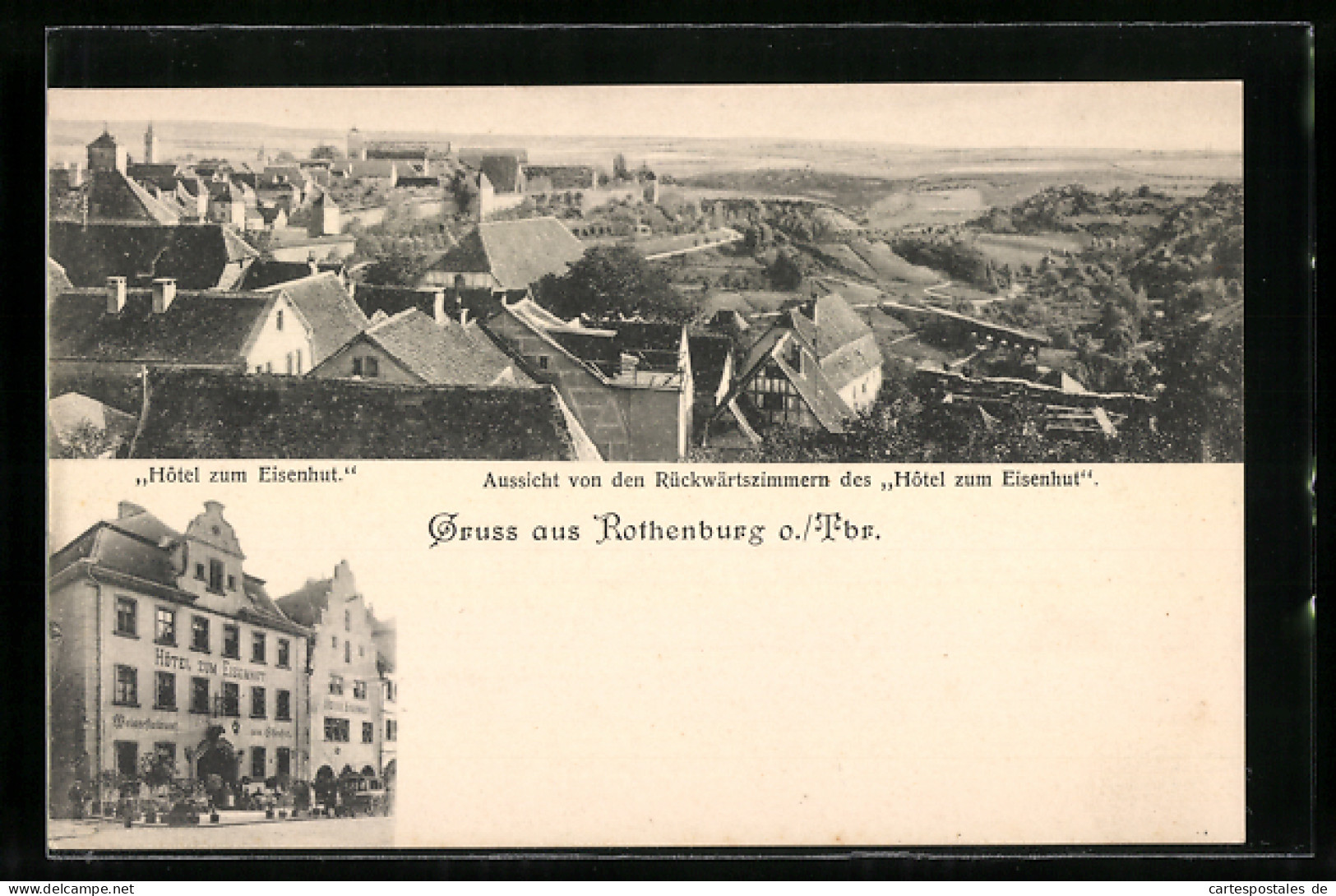 AK Rothenburg O./Tbr, Ortsansicht Und Hotel Zum Eisenhut  - Rothenburg O. D. Tauber