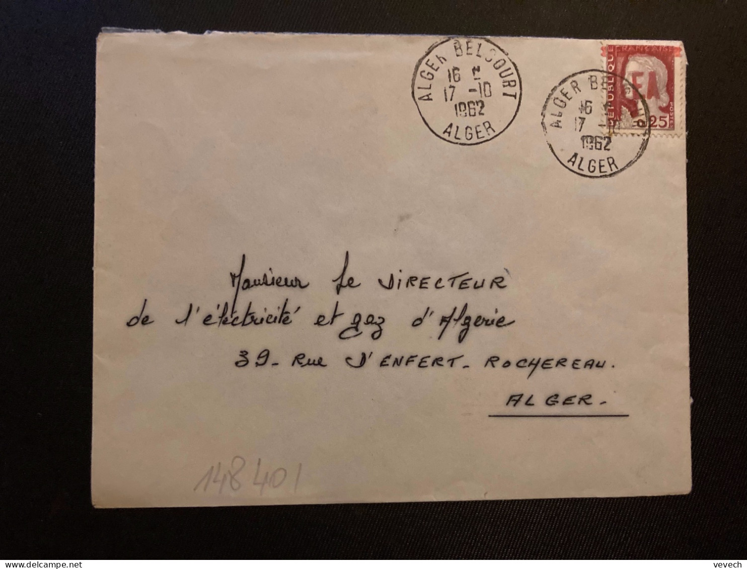 LETTRE TP M DE DECARIS 0,25 Surch. EA ROUGE OBL.17-10 1962 ALGER BELCOURT ALGER - Covers & Documents