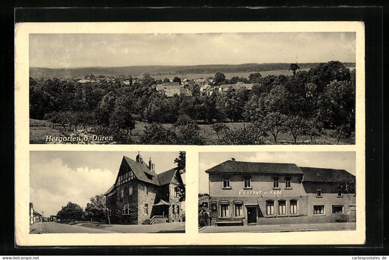 AK Hergarten B. Düren, Gasthof Joseph Kühl, Strassenpartie, Panorama  - Düren