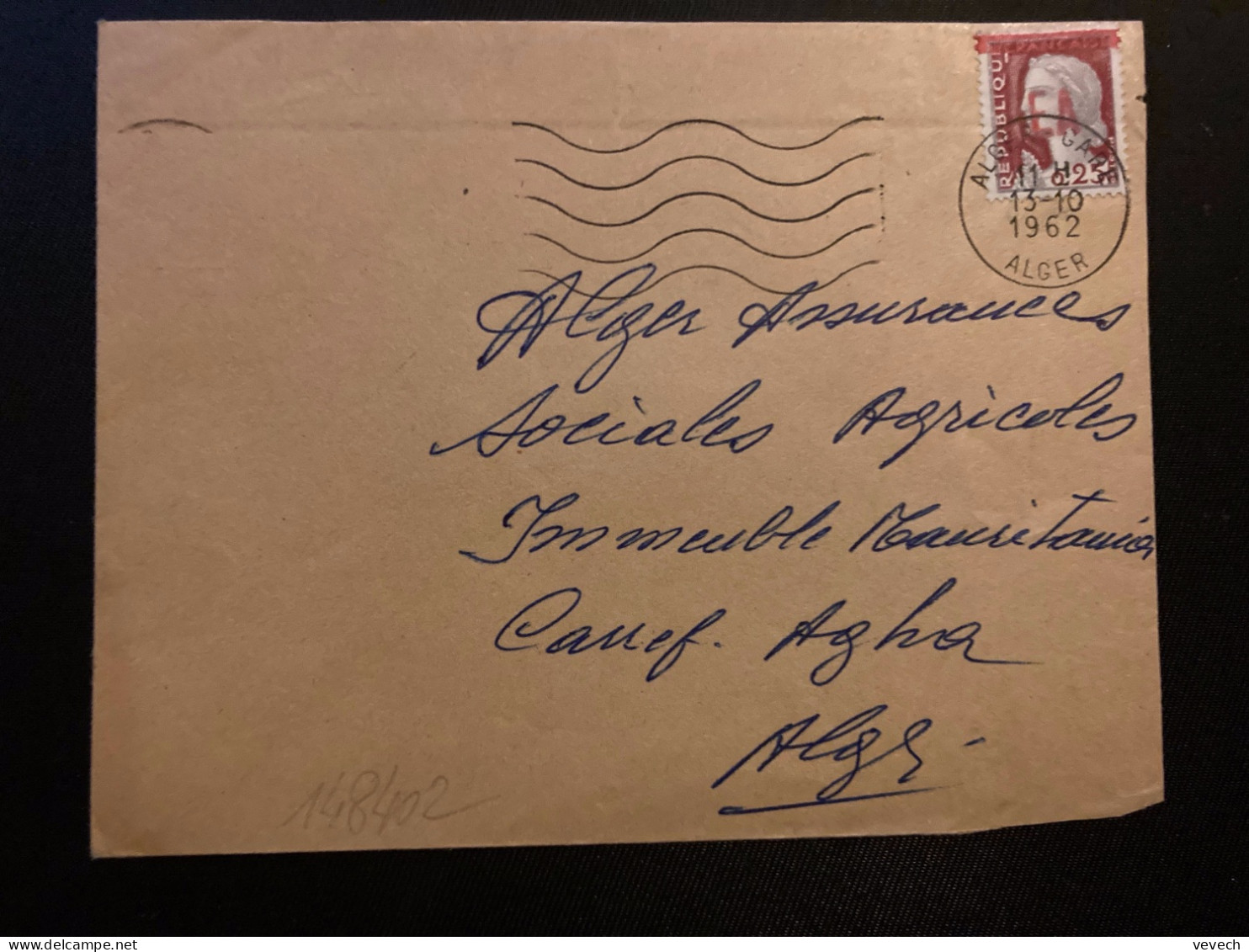 LETTRE TP M DE DECARIS 0,25 Surch. EA ROUGE OBL.MEC.13-10 1962 ALGER GARE ALGER - Storia Postale