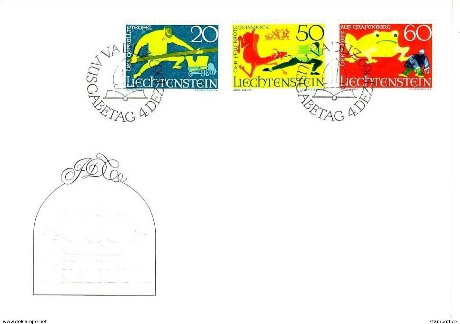 LIECHTENSTEIN MI-NR. 518-520 FDC SAGEN 1969 TEUFEL GEISSBOCK FROSCH - Frogs