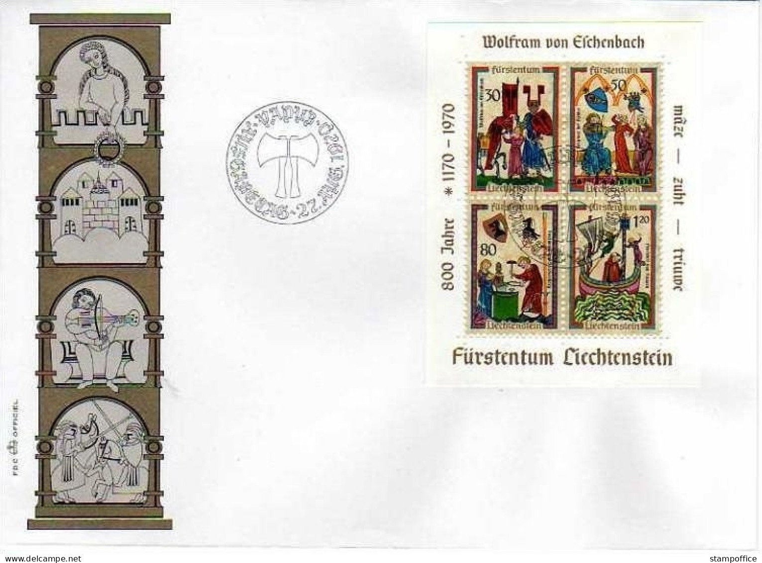 LIECHTENSTEIN BLOCK 8 FDC MINNESÄNGER 1970 WOLFRAM Von ESCHENBACH - FDC