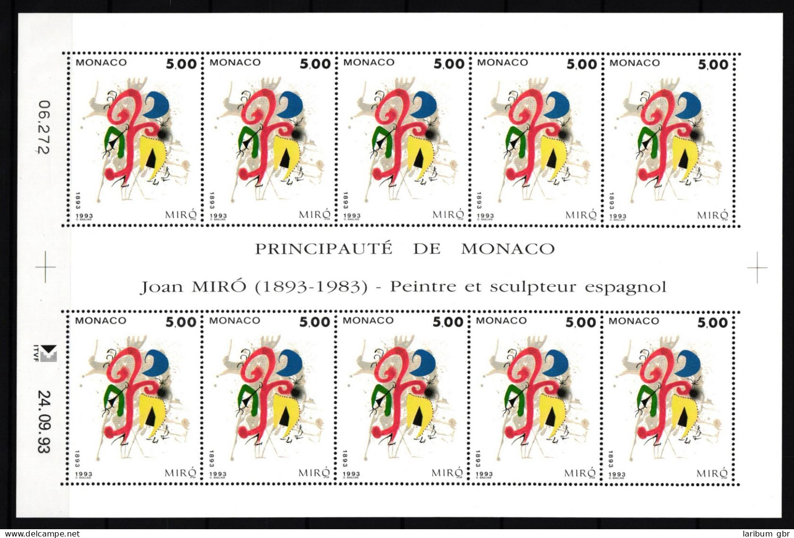 Monaco 2152 Postfrisch Kleinbogen / Kunst #JA116 - Altri & Non Classificati