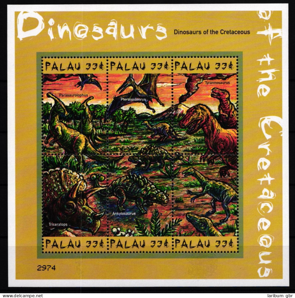 Palau Inseln 1777 -1782 Postfrisch Kleinbogen / Dinosaurier #JA195 - Palau