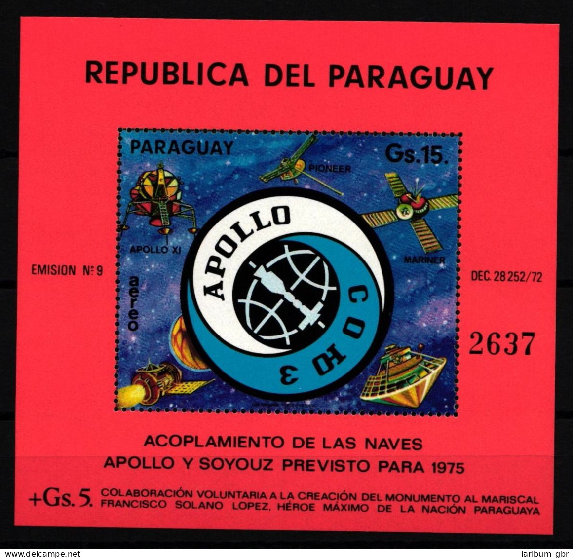 Paraguay Block 236 Postfrisch Apollo #JA466 - Paraguay