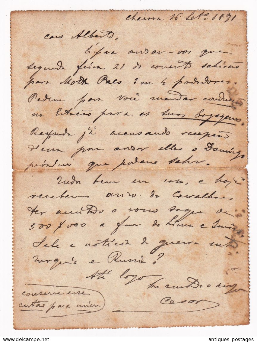 Carta Bilhete 1891 Campinas Brasil Brésil Brazil Casa Da Moeda Pinhal Postal Stationery - Postwaardestukken