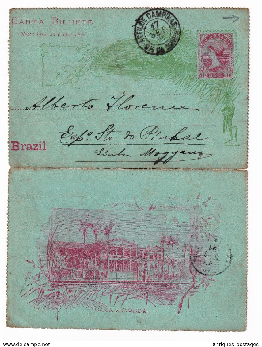 Carta Bilhete 1891 Campinas Brasil Brésil Brazil Casa Da Moeda Pinhal Postal Stationery - Entiers Postaux